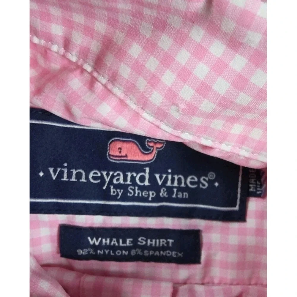 Vineyard Vines‎ Shirt Youth PINK Gingham Performance Button Down Stretch